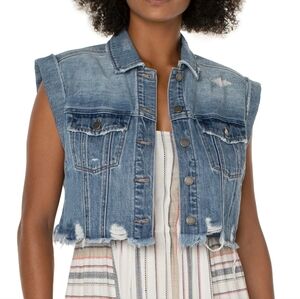 LIVERPOOL JEANS Distressed Cropped Denim Vest Sz M
